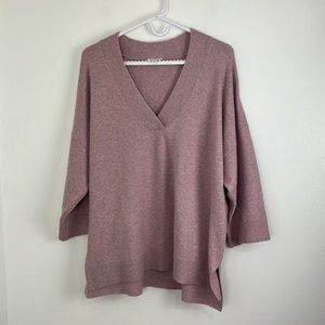 J Jill Lilac-Coloured Cotton-Blend V-Neck Sweater